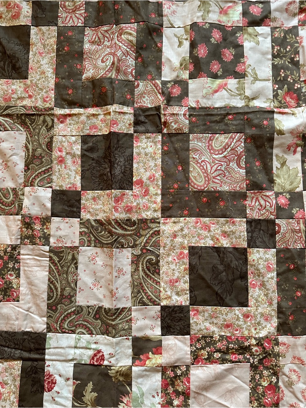 Paisley Floral Patchwork Quilt Topper Boho Cottagecore Grannycore 62” x 54”